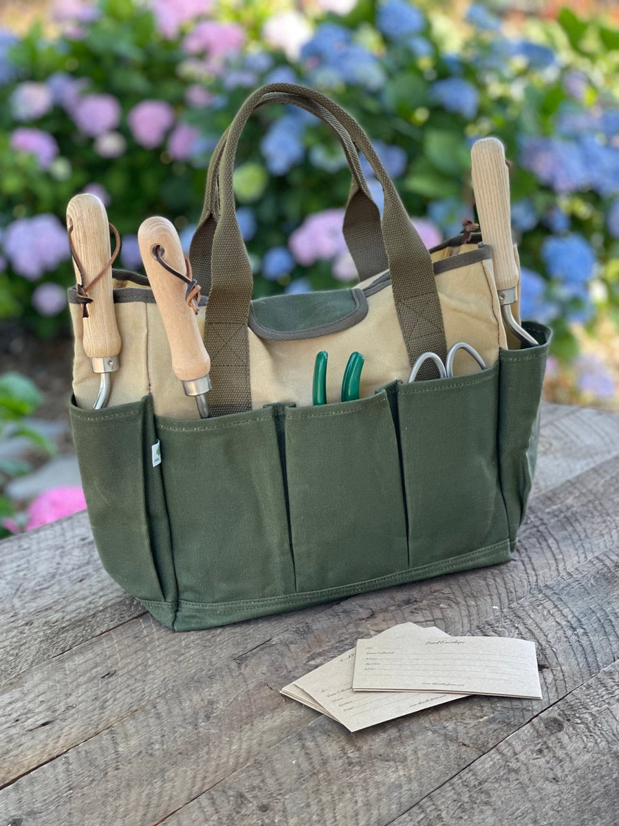 Waxed Canvas Garden Tool Bag | Heavy-Duty 8-Pocket Tote