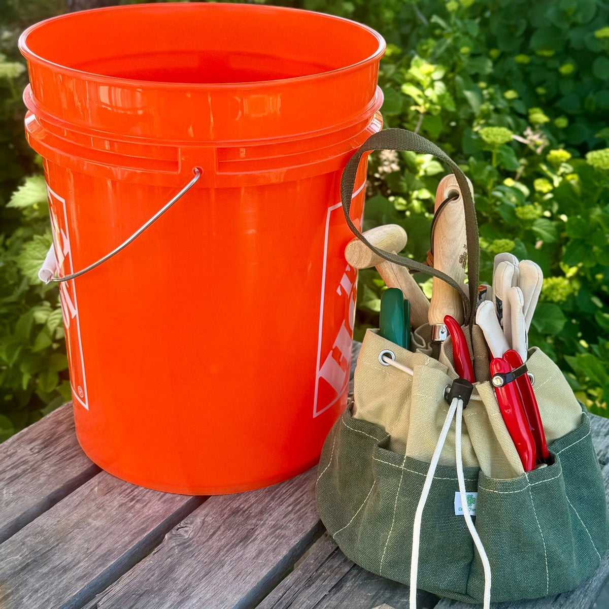 Waxed Canvas Garden Bucket Organizer