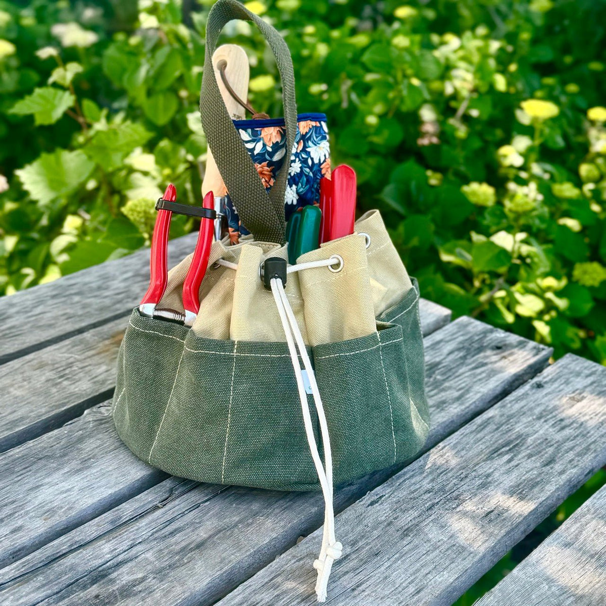 Waxed Canvas Garden Bucket Organizer